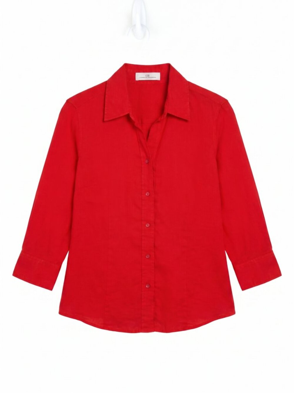 Carolina Herrera 100% Linen Red Button Down Shirt Women's 12 Luxury Designer